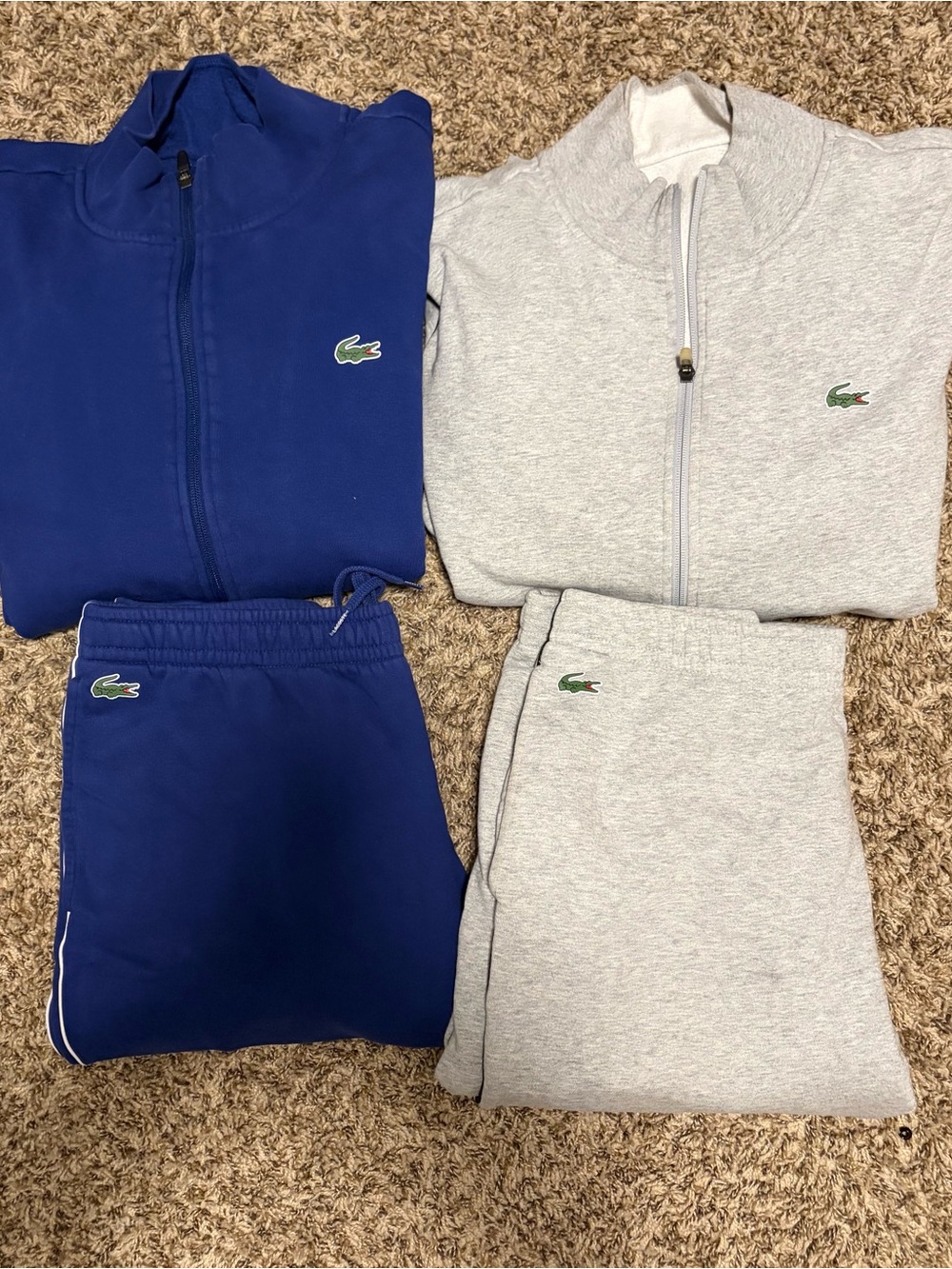 Lacoste Men's Blue and Light Gray Zip Track Sets Bundle 2 pair